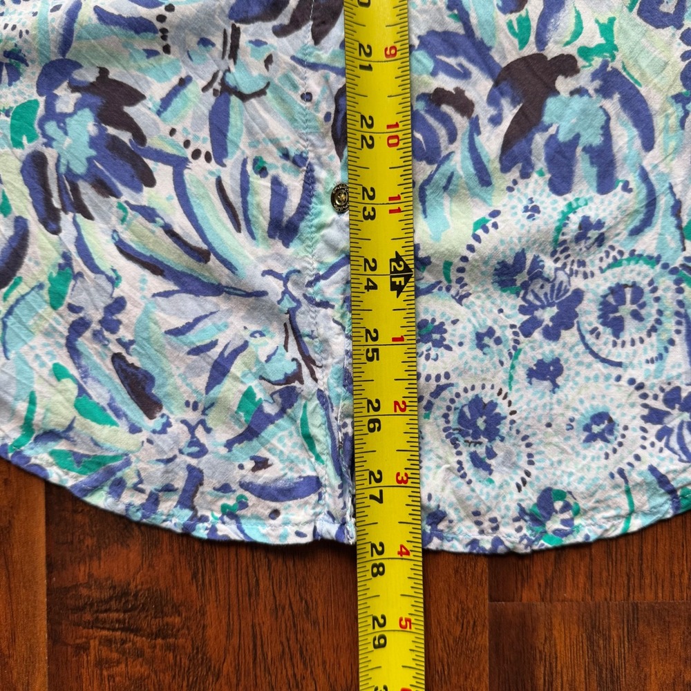 Lilly Pulitzer Floral Button Down Sz L Blue Green Resort Wear Vacation Coastal - Picture 16 of 16